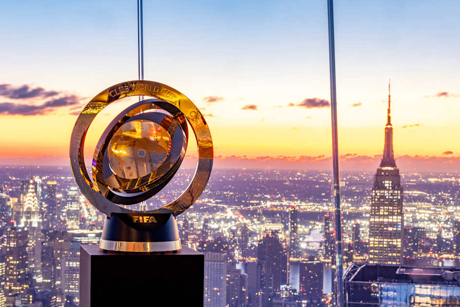 Club World Cup trophy New York backdrop