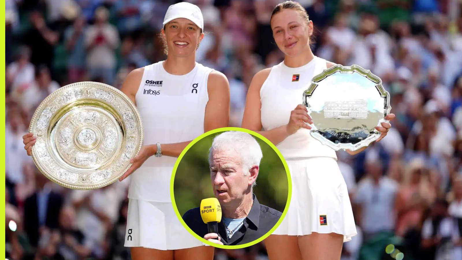 Iga Swiatek and Amanda Anisimova with John McEnroe inset