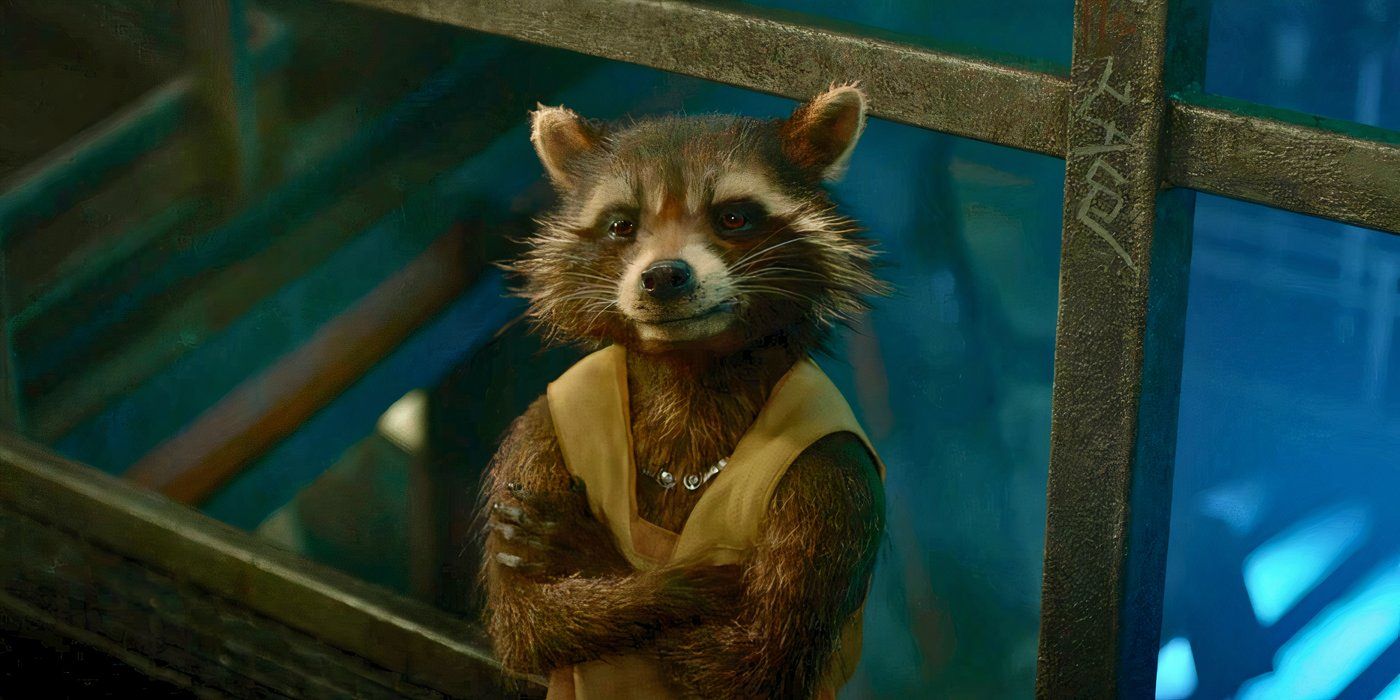 rocket raccoon looks unimpressed in prison in guardians of the galaxy 2014