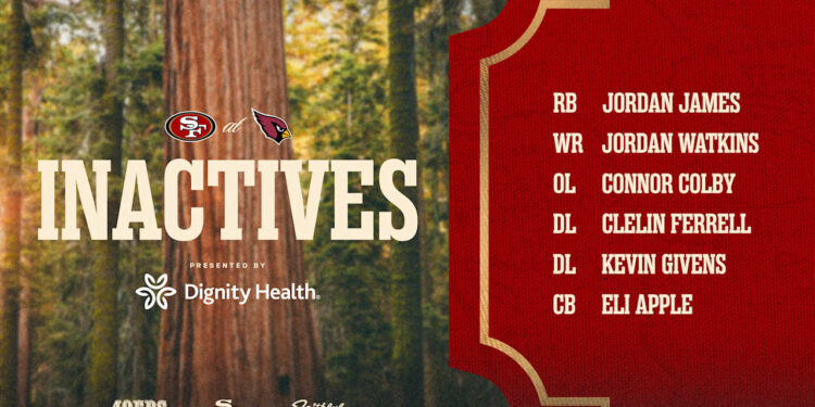 Ferrell OUT, Lenoir Active vs. Cardinals; Inactives for Week 11 #SFvsAZ Ferrell OUT, Lenoir Active vs. Cardinals; Inactives for Week 11 #SFvsAZ