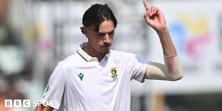 India v South Africa: Hosts face home series defeat in Guwahati Marco Jansen celebrates a wicket in the first Test of the series