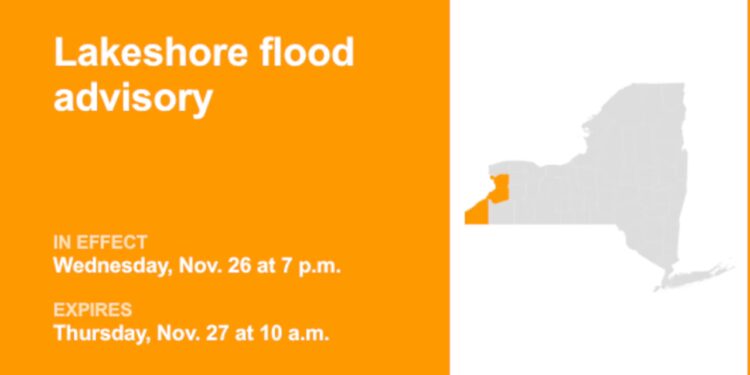 Lakeshore flood advisory issued for Western New York until Thursday morning