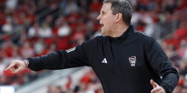 N.C. State head coach Will Wade motions on the sideline during the second half of the Wolfpack’s 94-70 win over UAB at Lenovo Center on Friday, Nov. 7, 2025, in Raleigh, N.C.