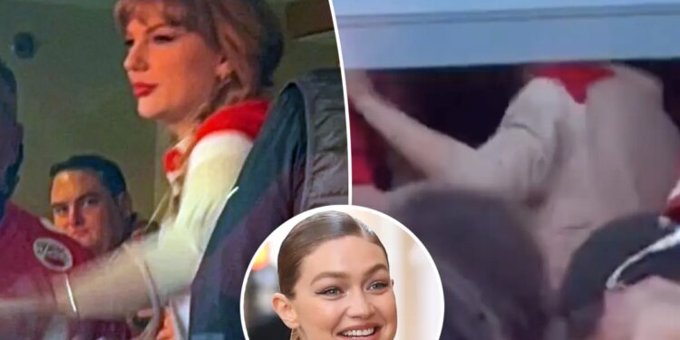 Taylor Swift wears cashmere polo from Gigi Hadid’s Guest in Residence at Chiefs vs. Colts game